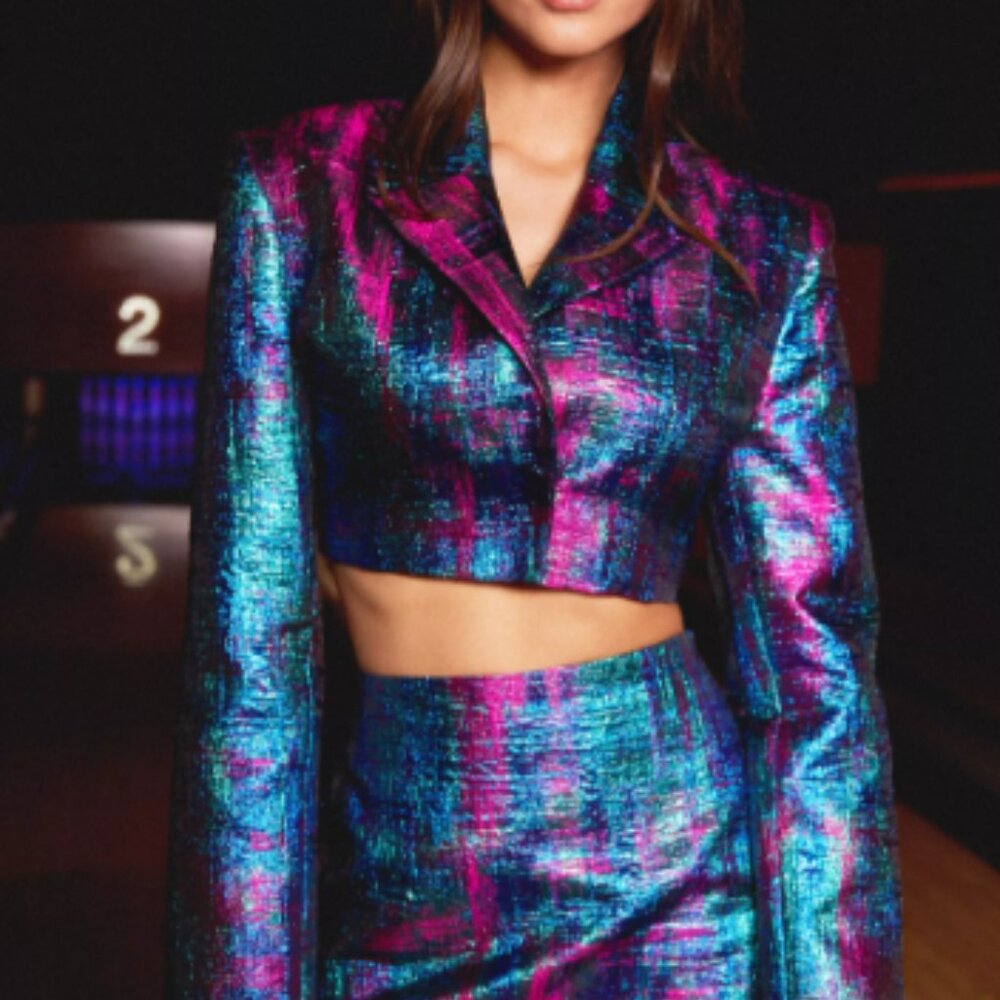 Nasty Gal Premium Metallic Jacquard Cropped Blazer
